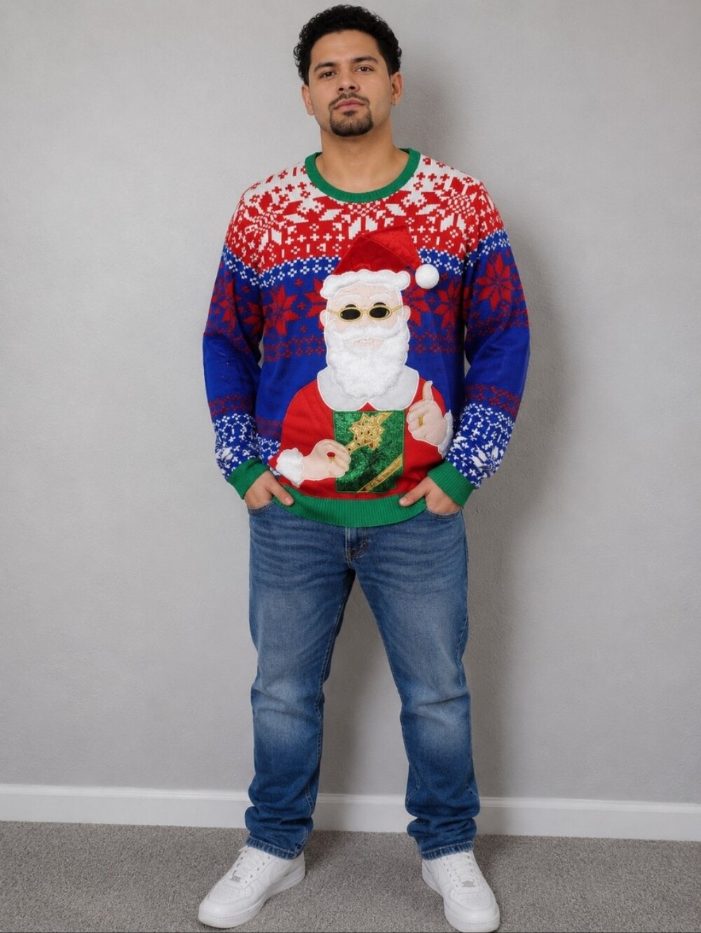 HOLIDAY TIME Large  Bling Santa Christmas Sweater
